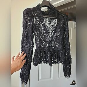 Chic Black Lace Women's Blouse